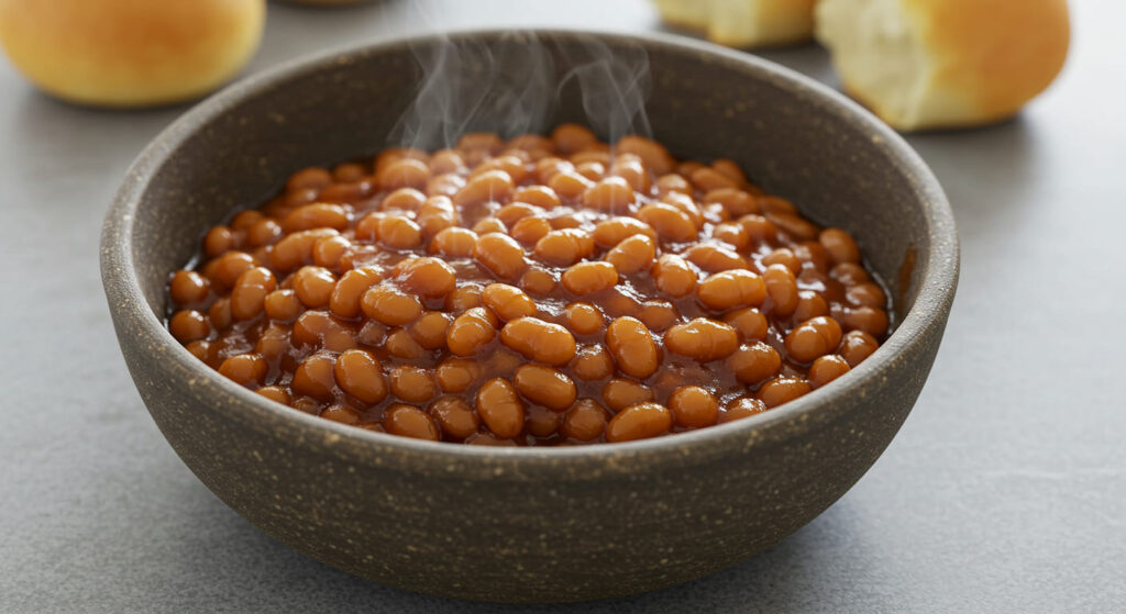 A vibrant table spread featuring baked beans, grilled veggies, and other BBQ favorites.